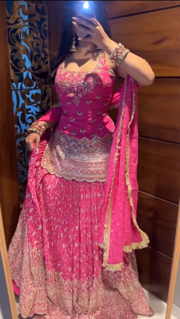 Fuchsia Blossom Wedding Sharara Set